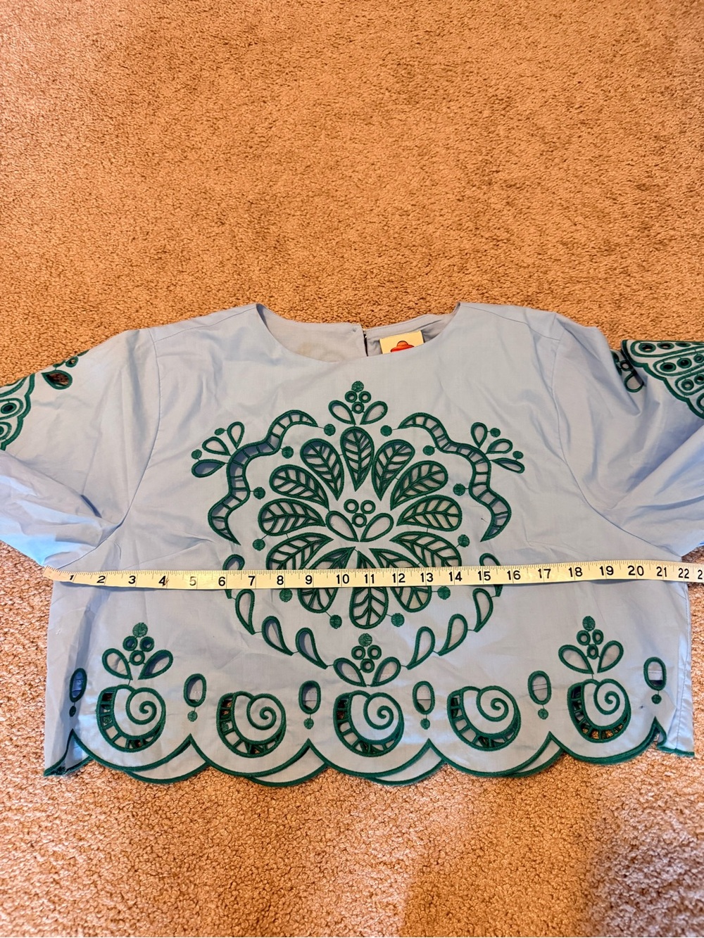 FARM Rio 2-Piece Embroidered Richelieu Crop Top and Midi Skirt Set Blue Green - Picture 13 of 16